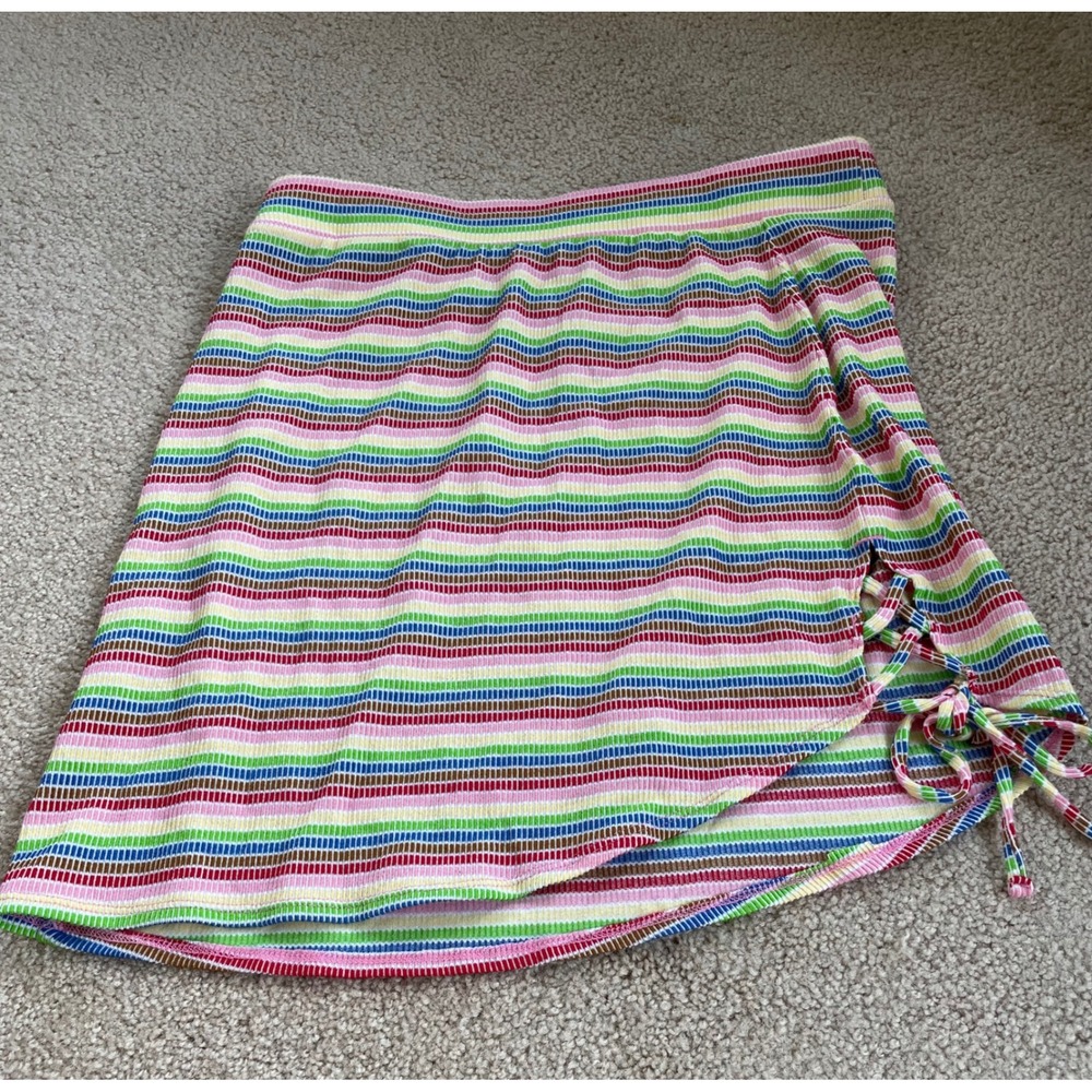 Target Pride Rainbow Striped Ribbed Mini Skirt Lace Up Side Medium